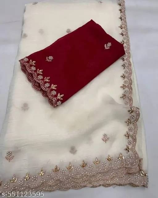     			SHIRODHARI Chanderi Embellished Ilkal Saree With Unstitched Blouse Piece ( White )