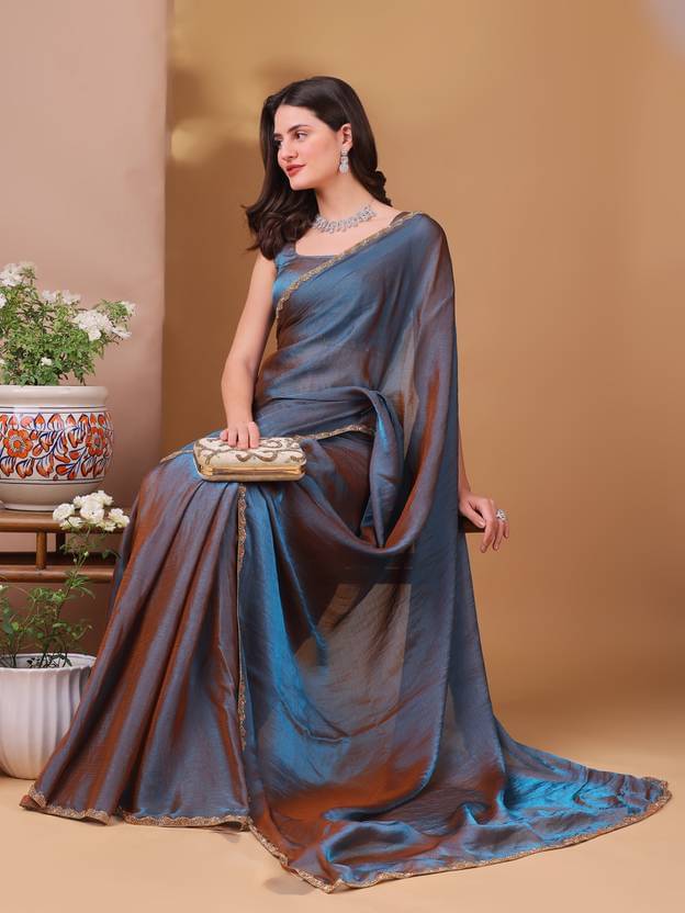     			SHIRODHARI Chiffon Embellished Ilkal Saree With Unstitched Blouse Piece ( Teal )