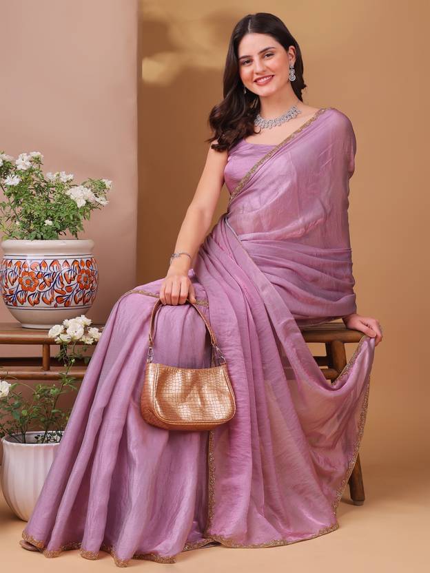 SHIRODHARI Chiffon Embellished Ilkal Saree With Unstitched Blouse Piece ( Purple ) SHIRODHARI Chiffon Embellished Ilkal Saree With Unstitched Blouse Piece ( Purple )