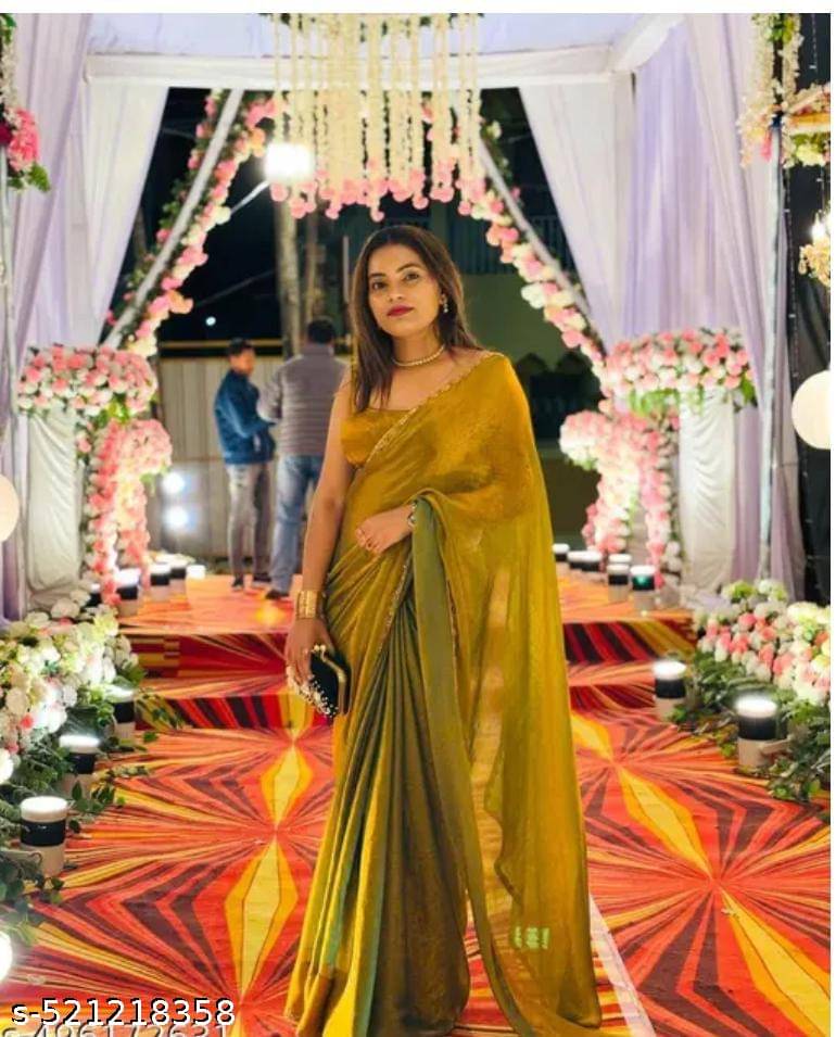 SHIRODHARI Chiffon Embellished Ilkal Saree With Unstitched Blouse Piece ( Gold ) SHIRODHARI Chiffon Embellished Ilkal Saree With Unstitched Blouse Piece ( Gold )