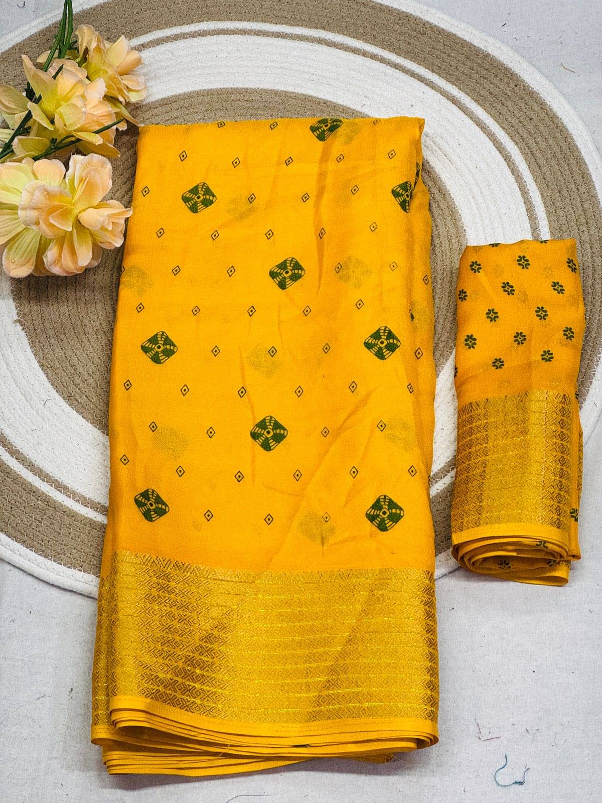     			SHIRODHARI Cotton Silk Printed Ilkal Saree With Unstitched Blouse Piece ( Yellow )