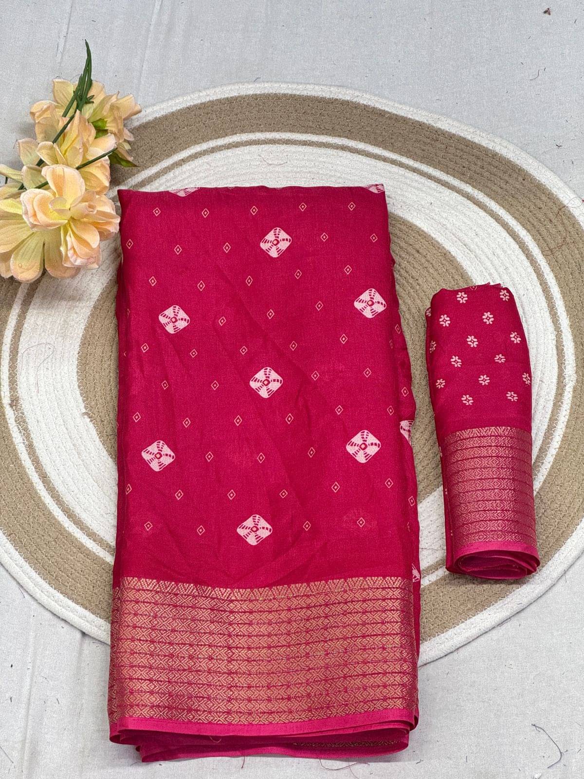 SHIRODHARI Cotton Silk Printed Ilkal Saree With Unstitched Blouse Piece ( Pink ) SHIRODHARI Cotton Silk Printed Ilkal Saree With Unstitched Blouse Piece ( Pink )