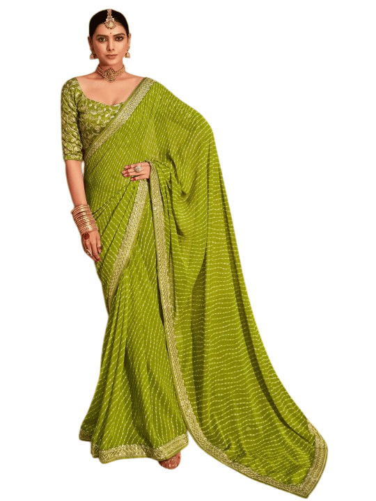 SHIRODHARI Georgette Striped Ilkal Saree With Unstitched Blouse Piece ( Green ) SHIRODHARI Georgette Striped Ilkal Saree With Unstitched Blouse Piece ( Green )