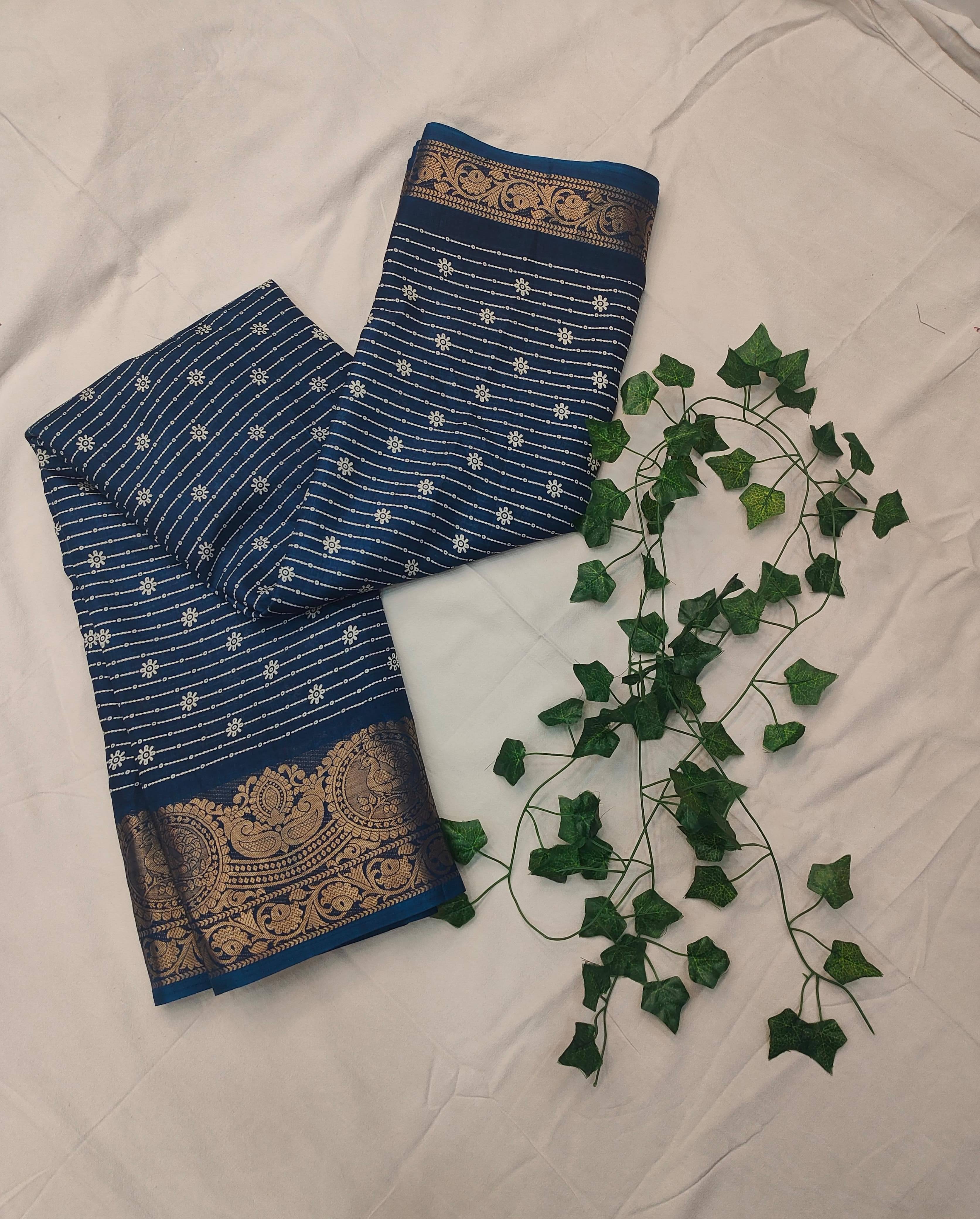 SHIRODHARI Silk Blend Printed Ilkal Saree With Unstitched Blouse Piece ( Navy Blue )     			SHIRODHARI Silk Blend Printed Ilkal Saree With Unstitched Blouse Piece ( Navy Blue )