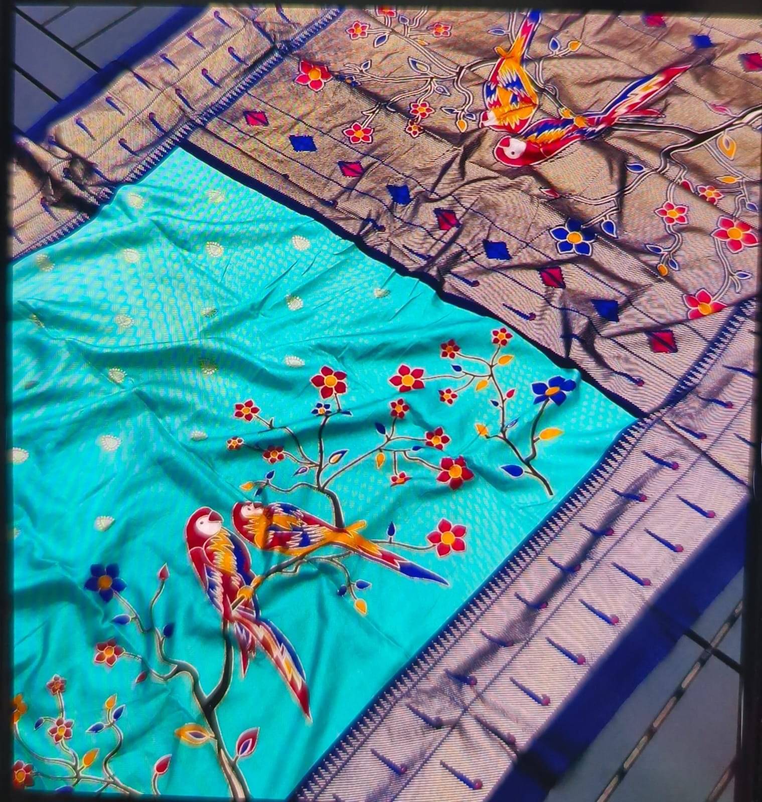 SHIRODHARI Silk Blend Printed Ilkal Saree With Unstitched Blouse Piece ( Blue ) SHIRODHARI Silk Blend Printed Ilkal Saree With Unstitched Blouse Piece ( Blue )