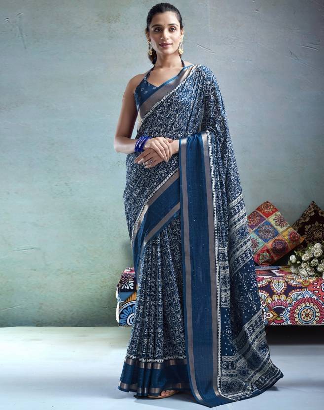    			SHIRODHARI Silk Blend Printed Ilkal Saree With Unstitched Blouse Piece ( Teal )