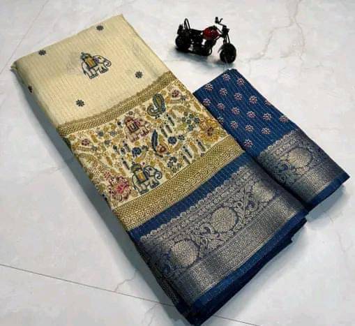     			SHIRODHARI Silk Blend Printed Ilkal Saree With Unstitched Blouse Piece ( Navy Blue )