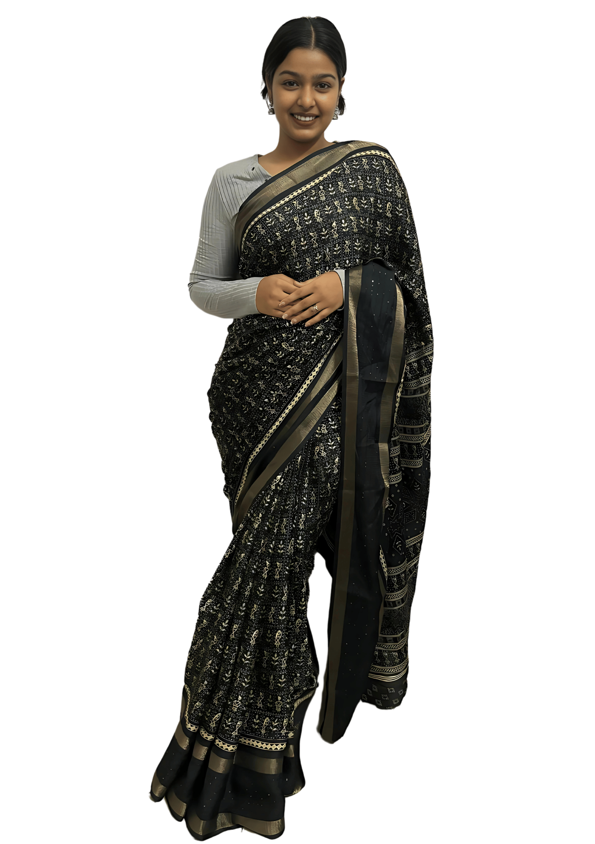     			SHIRODHARI Silk Blend Printed Ilkal Saree With Unstitched Blouse Piece ( Black )