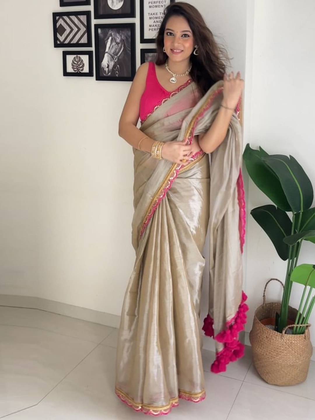     			SHIRODHARI Silk Blend Printed Ilkal Saree With Unstitched Blouse Piece ( Beige )