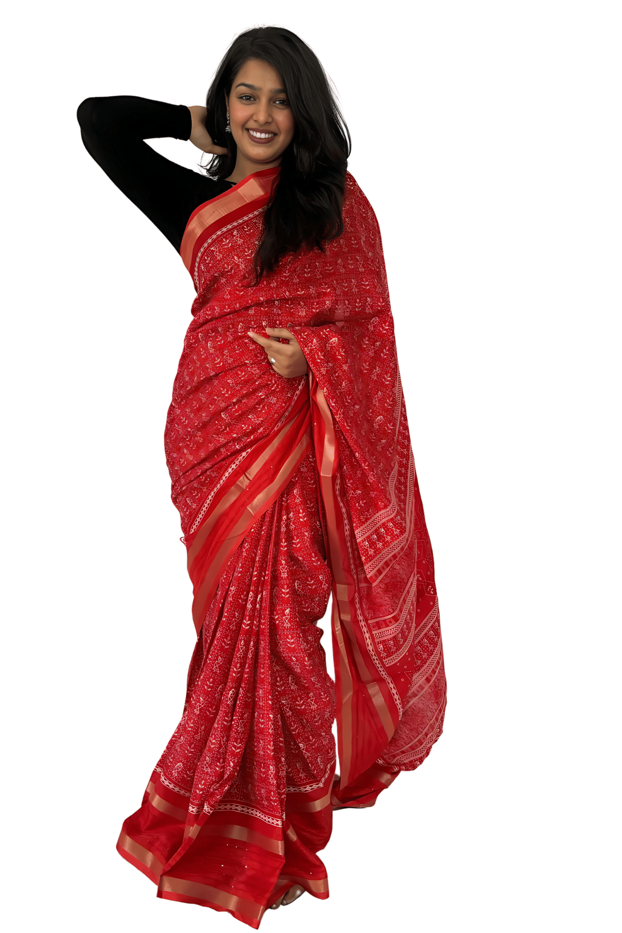 SHIRODHARI Silk Blend Printed Ilkal Saree With Unstitched Blouse Piece ( Red ) SHIRODHARI Silk Blend Printed Ilkal Saree With Unstitched Blouse Piece ( Red )