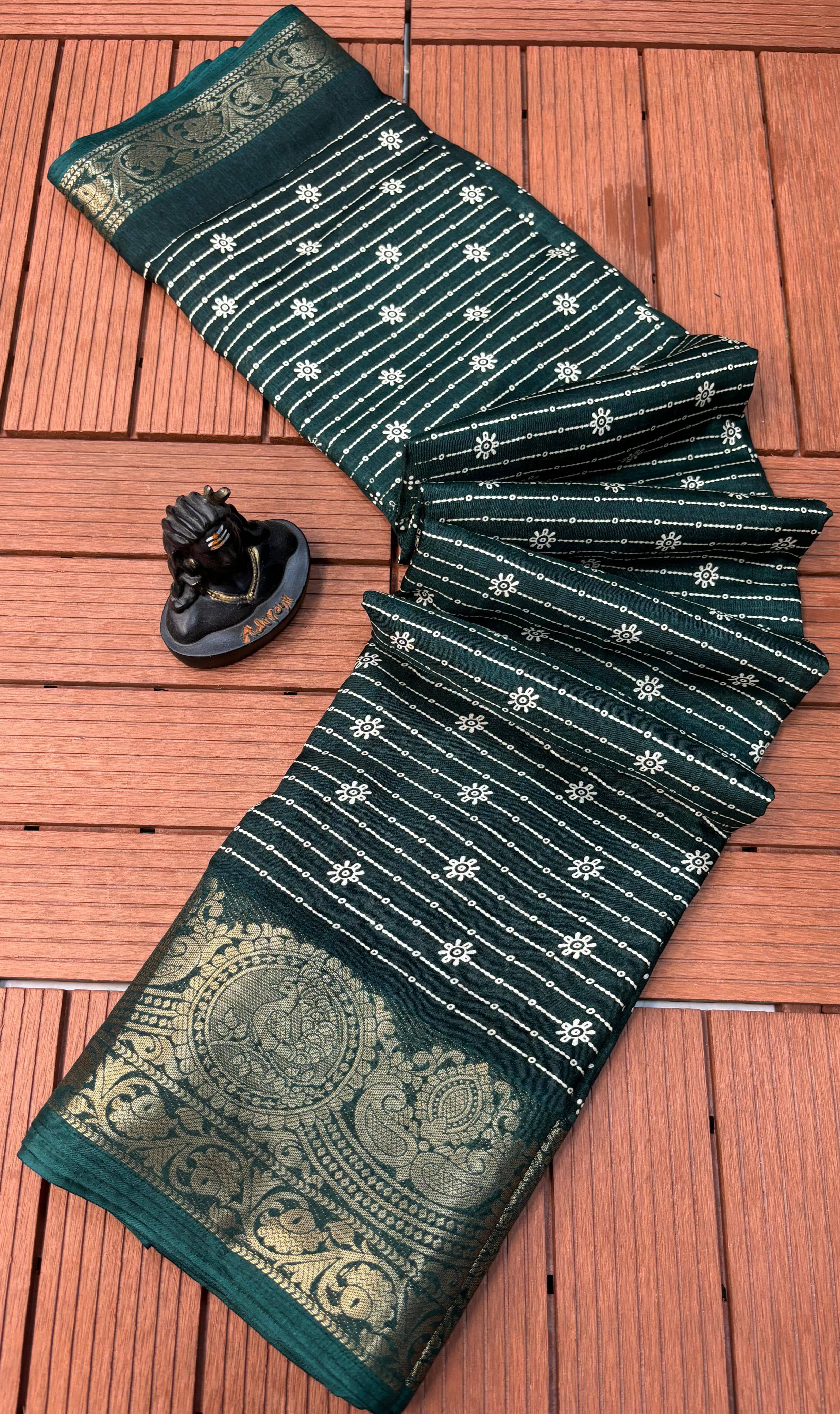 SHIRODHARI Silk Blend Printed Ilkal Saree With Unstitched Blouse Piece ( Green )     			SHIRODHARI Silk Blend Printed Ilkal Saree With Unstitched Blouse Piece ( Green )