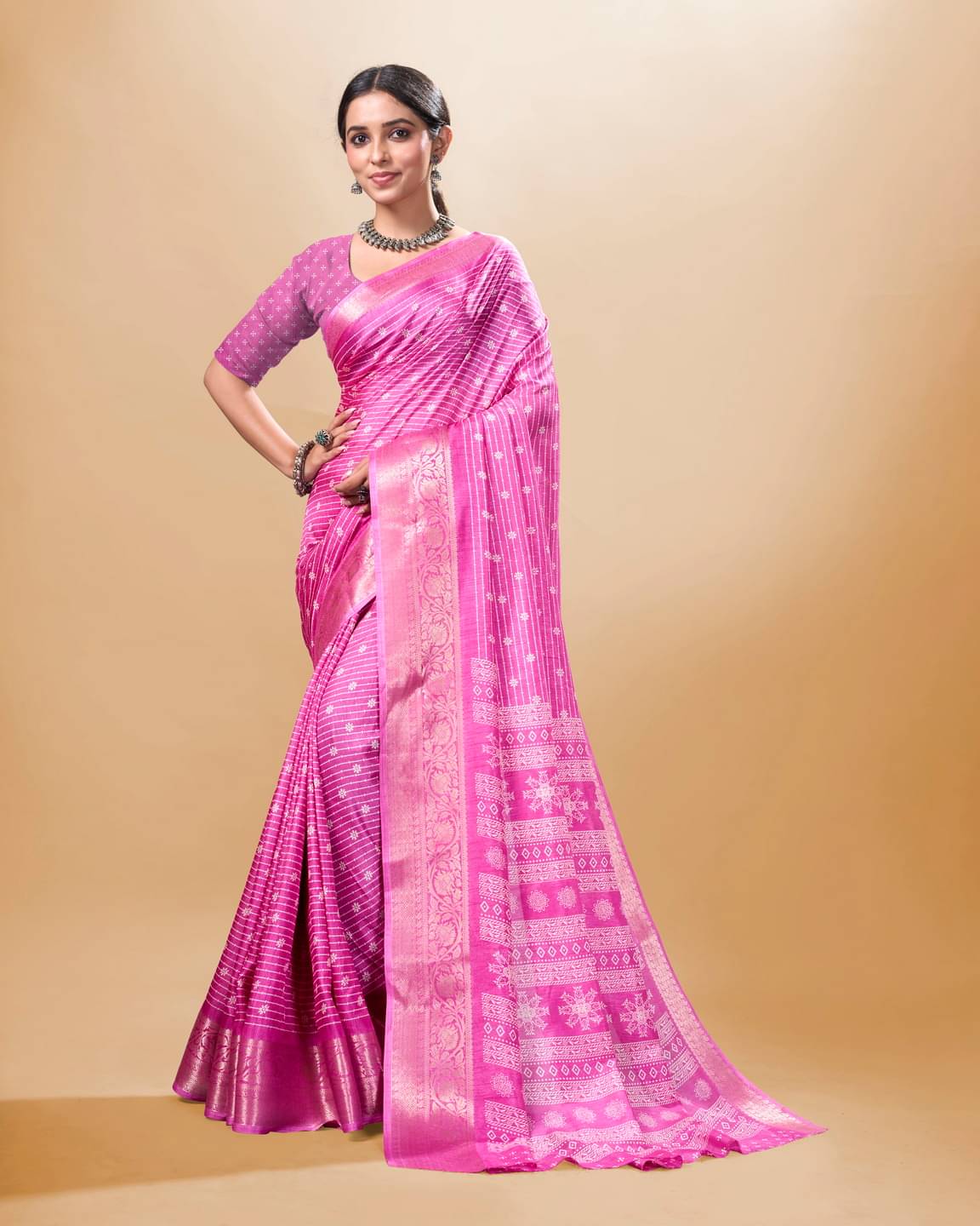 SHIRODHARI Silk Blend Printed Ilkal Saree With Unstitched Blouse Piece ( Pink ) SHIRODHARI Silk Blend Printed Ilkal Saree With Unstitched Blouse Piece ( Pink )