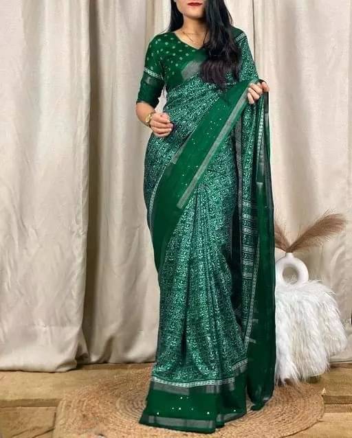    			SHIRODHARI Silk Blend Printed Ilkal Saree With Unstitched Blouse Piece ( Green )