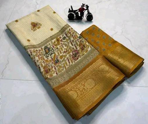 SHIRODHARI Silk Blend Printed Ilkal Saree With Unstitched Blouse Piece ( Yellow ) SHIRODHARI Silk Blend Printed Ilkal Saree With Unstitched Blouse Piece ( Yellow )