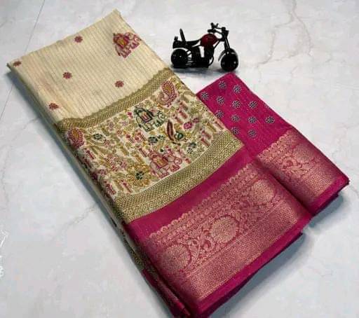 SHIRODHARI Silk Blend Printed Ilkal Saree With Unstitched Blouse Piece ( Pink ) SHIRODHARI Silk Blend Printed Ilkal Saree With Unstitched Blouse Piece ( Pink )