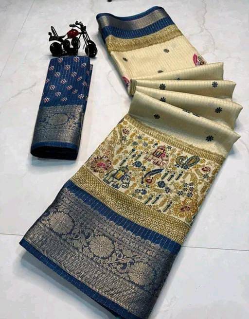     			SHIRODHARI Silk Blend Printed Ilkal Saree With Unstitched Blouse Piece ( Navy Blue )