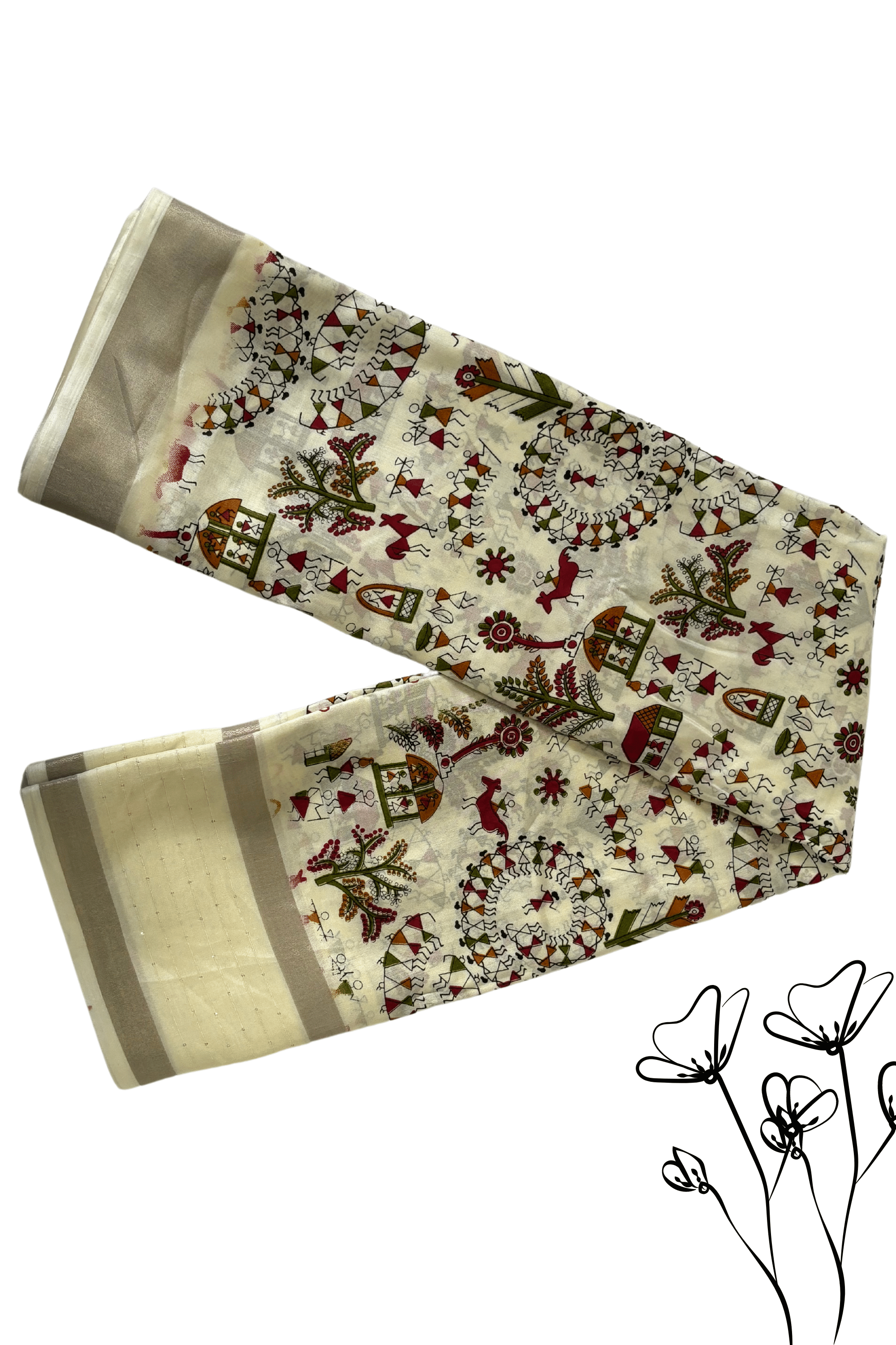 SHIRODHARI Silk Blend Printed Ilkal Saree With Unstitched Blouse Piece ( White ) SHIRODHARI Silk Blend Printed Ilkal Saree With Unstitched Blouse Piece ( White )