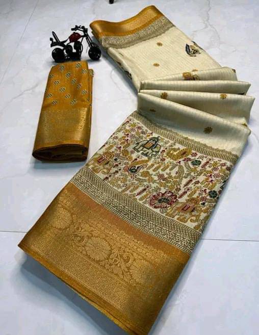    			SHIRODHARI Silk Blend Printed Ilkal Saree With Unstitched Blouse Piece ( Yellow )