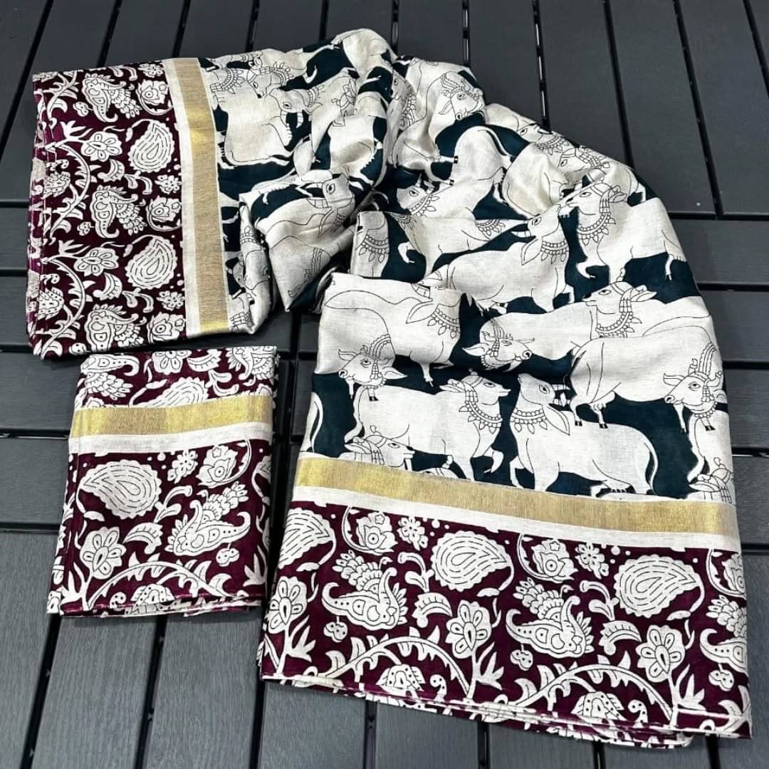    			SHIRODHARI Silk Blend Printed Ilkal Saree With Unstitched Blouse Piece ( Black )