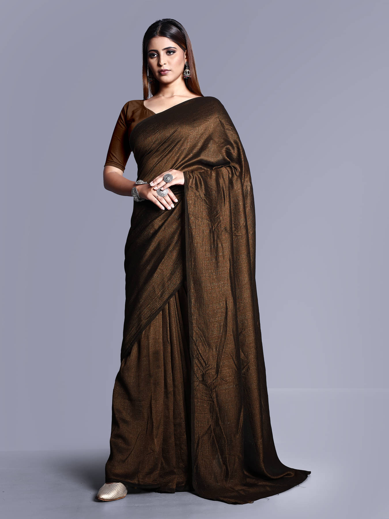 SHIRODHARI Viscose Solid Ilkal Saree With Unstitched Blouse Piece ( Brown ) SHIRODHARI Viscose Solid Ilkal Saree With Unstitched Blouse Piece ( Brown )