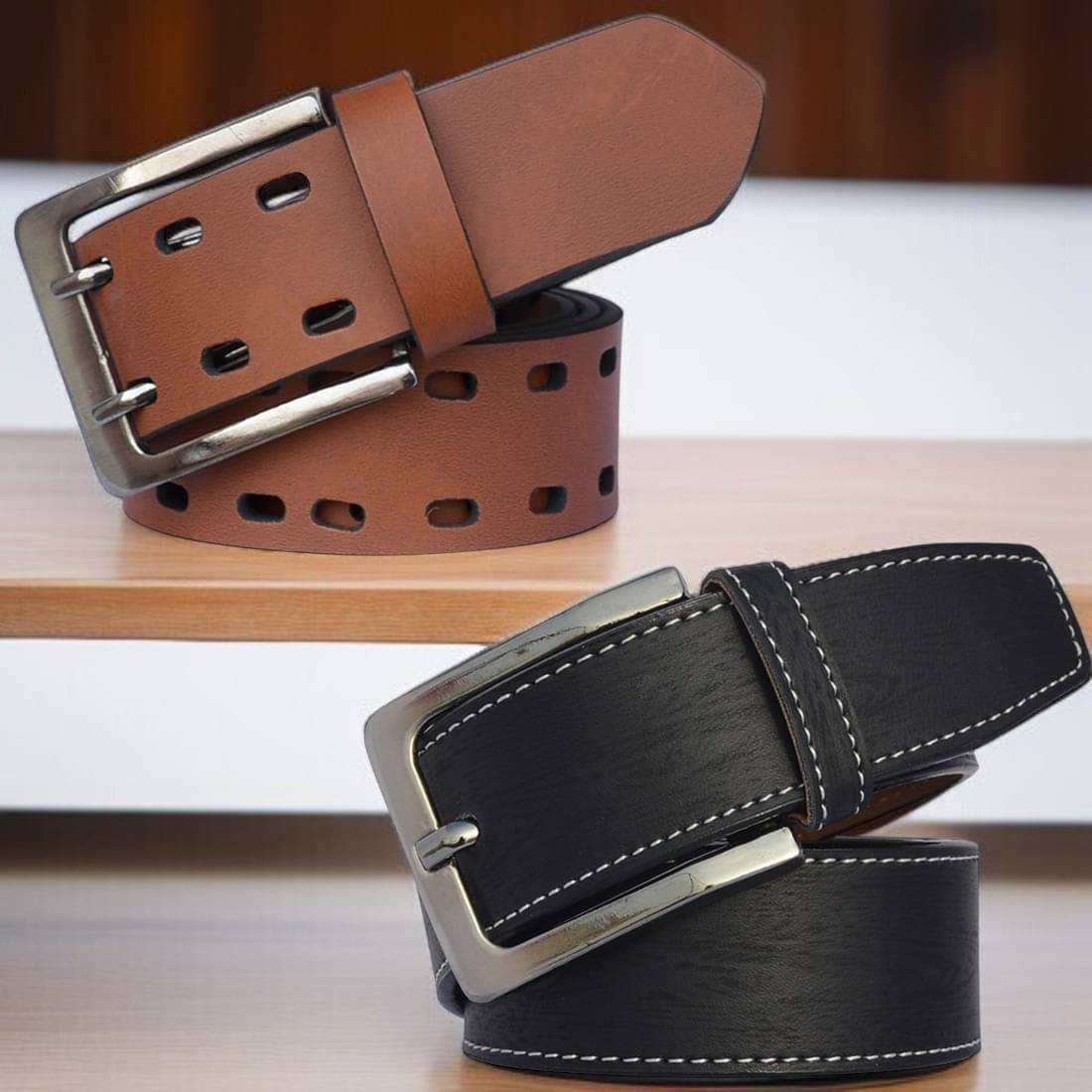 SUNSHOPPING - Multicolor Synthetic Men's Casual Belt ( Pack of 2 ) SUNSHOPPING - Multicolor Synthetic Men's Casual Belt ( Pack of 2 )