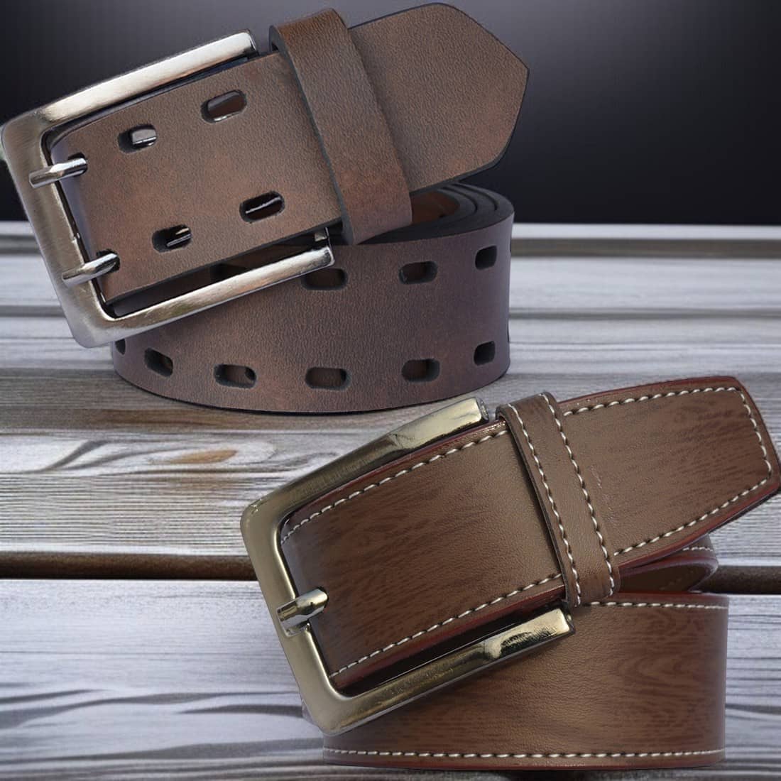 SUNSHOPPING - Multicolor Synthetic Men's Casual Belt ( Pack of 2 )