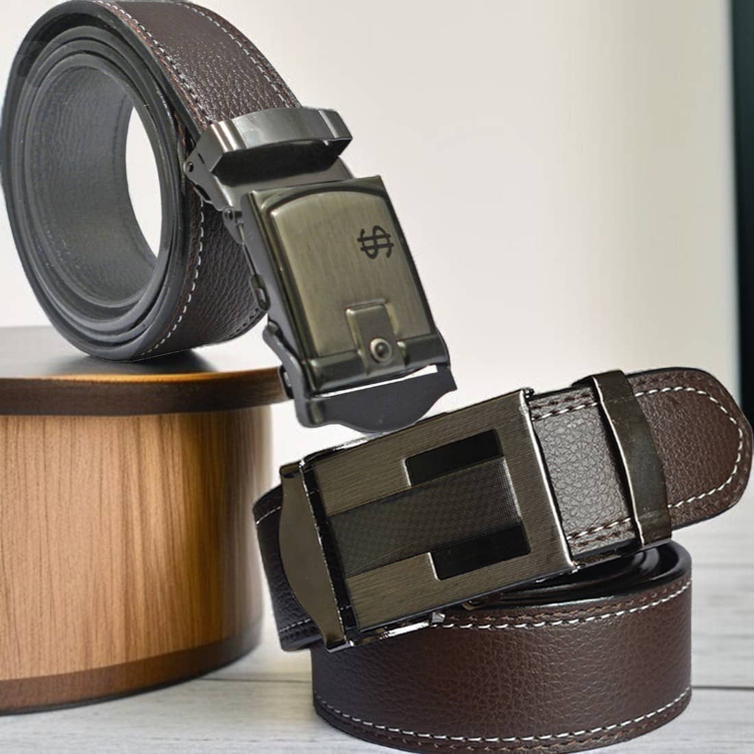 SUNSHOPPING - Multicolor Synthetic Men's Formal Belt ( Pack of 2 )