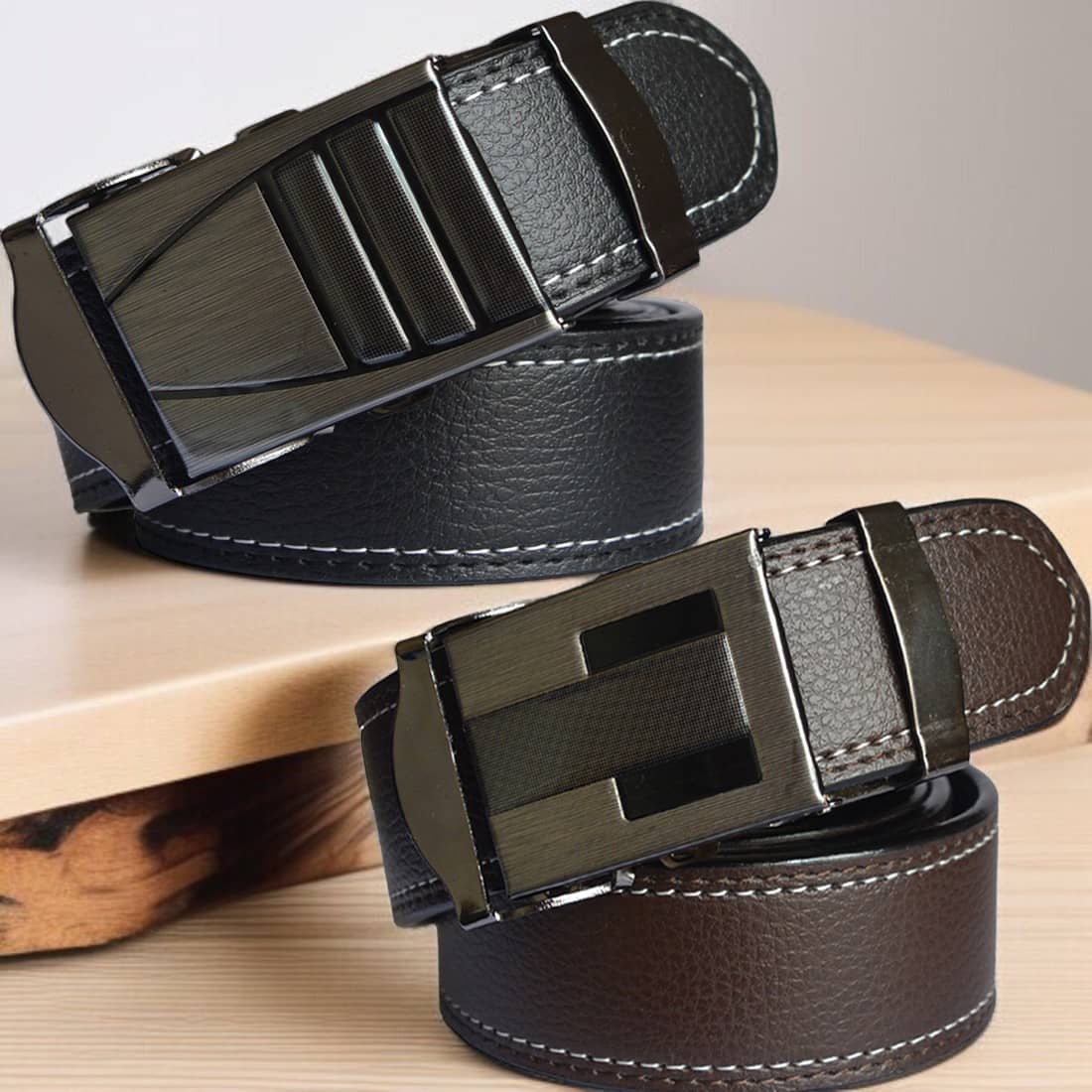 SUNSHOPPING - Multicolor Synthetic Men's Formal Belt ( Pack of 2 )