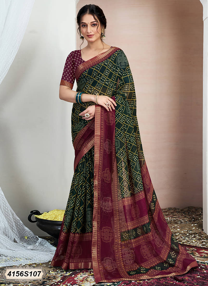 Samah Chiffon Printed Bandhani Sarees With Unstitched Blouse Piece ( Maroon ) Samah Chiffon Printed Bandhani Sarees With Unstitched Blouse Piece ( Maroon )