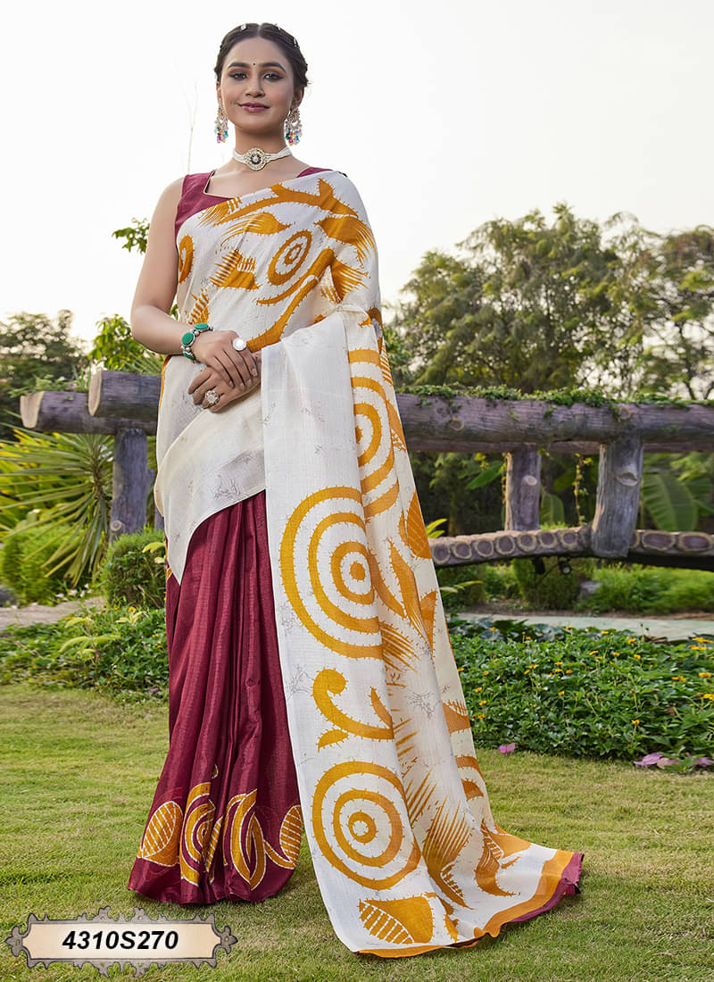 Samah Cotton Blend Printed Saree With Unstitched Blouse Piece ( Maroon )     			Samah Cotton Blend Printed Saree With Unstitched Blouse Piece ( Maroon )