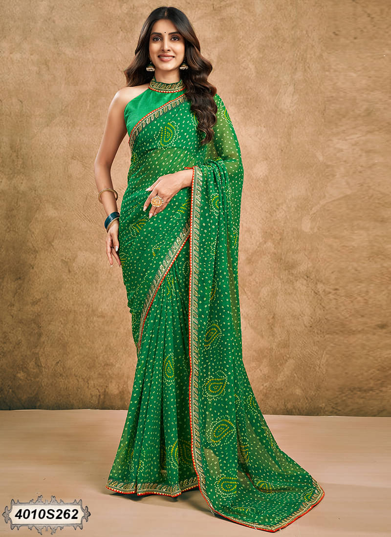 Samah Georgette Printed Bandhani Sarees With Unstitched Blouse Piece ( Fluorescent Green )     			Samah Georgette Printed Bandhani Sarees With Unstitched Blouse Piece ( Fluorescent Green )