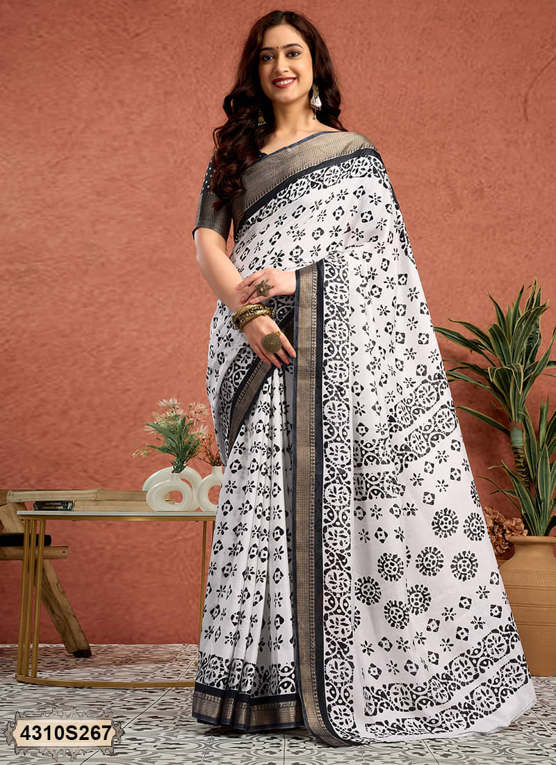     			Samah Silk Printed Saree With Unstitched Blouse Piece ( Multicolor )