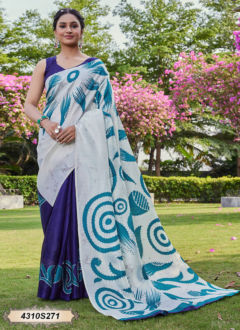     			Satrani Cotton Blend Printed Bandhani Sarees With Unstitched Blouse Piece ( Purple )