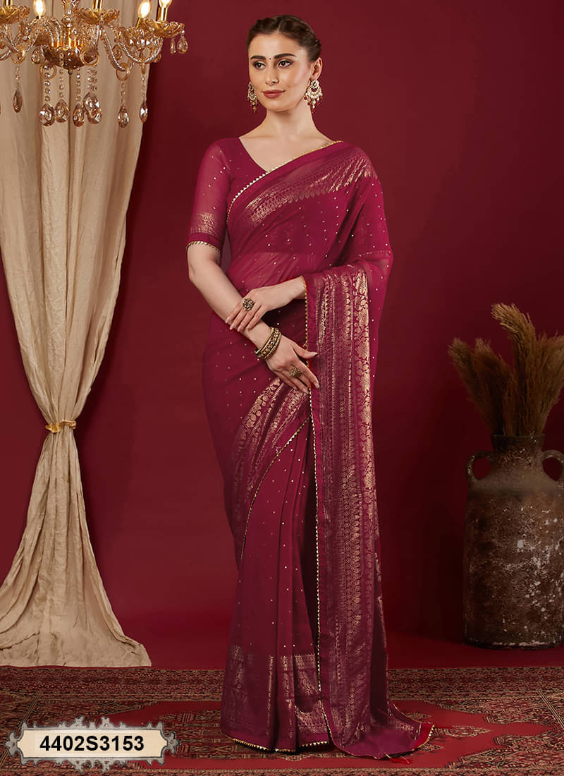     			Satrani Georgette Printed Banarasi saree With Unstitched Blouse Piece ( Pink )