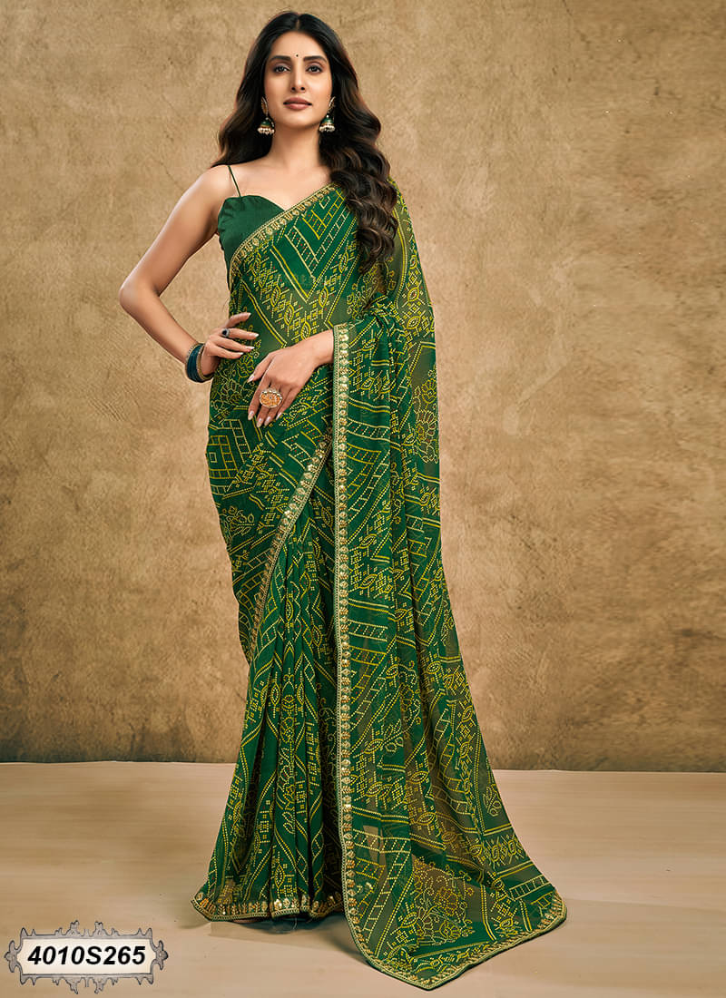 Satrani Georgette Printed Bandhani Sarees With Unstitched Blouse Piece ( Light Green ) Satrani Georgette Printed Bandhani Sarees With Unstitched Blouse Piece ( Light Green )