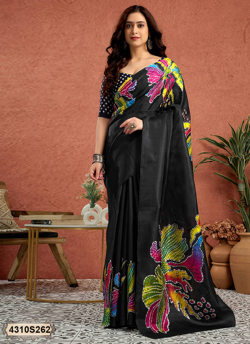 Satrani Silk Blend Printed Bandhani Sarees With Unstitched Blouse Piece ( Multicolor 1 ) Satrani Silk Blend Printed Bandhani Sarees With Unstitched Blouse Piece ( Multicolor 1 )