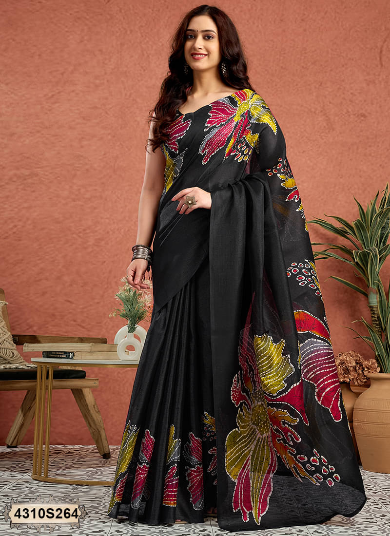 Satrani Silk Blend Printed Saree With Unstitched Blouse Piece ( Multicolor 3 ) Satrani Silk Blend Printed Saree With Unstitched Blouse Piece ( Multicolor 3 )