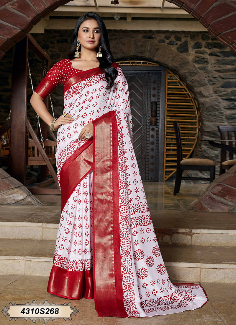     			Satrani Silk Printed Bandhani Sarees With Unstitched Blouse Piece ( Red )
