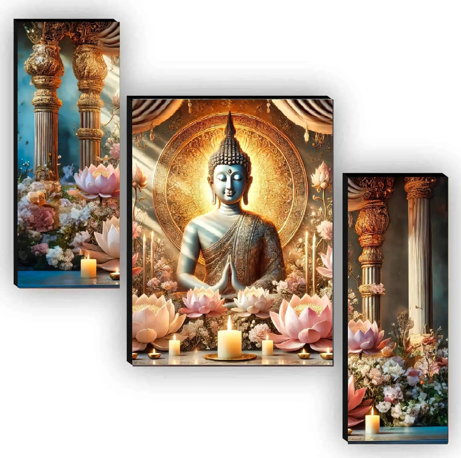 Set of 3 Lord Buddha Wall Paintings For Living Room 12X 18 INCH