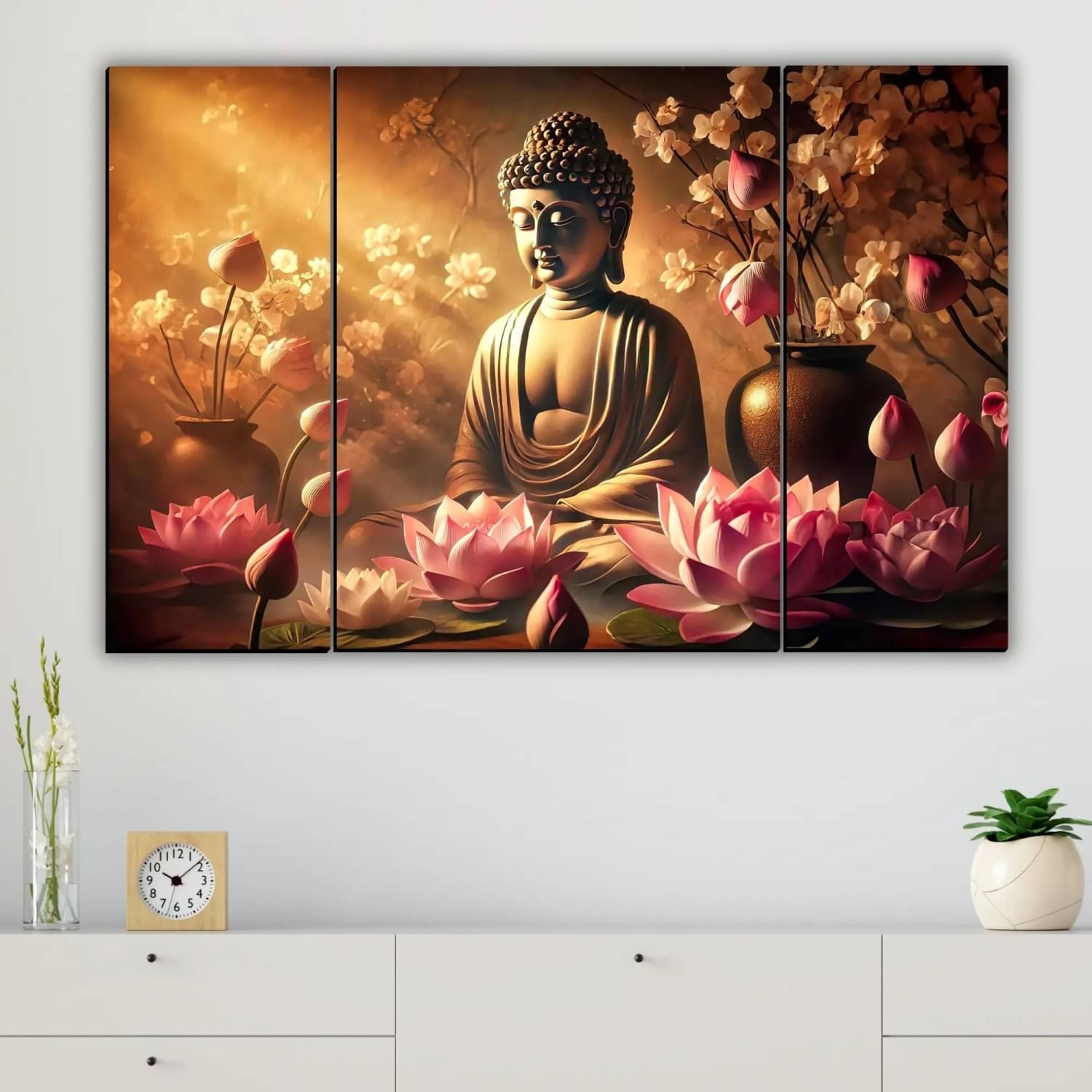     			Set of 3 Lord Buddha Wall Paintings For Home Decor 12X 18 INCH