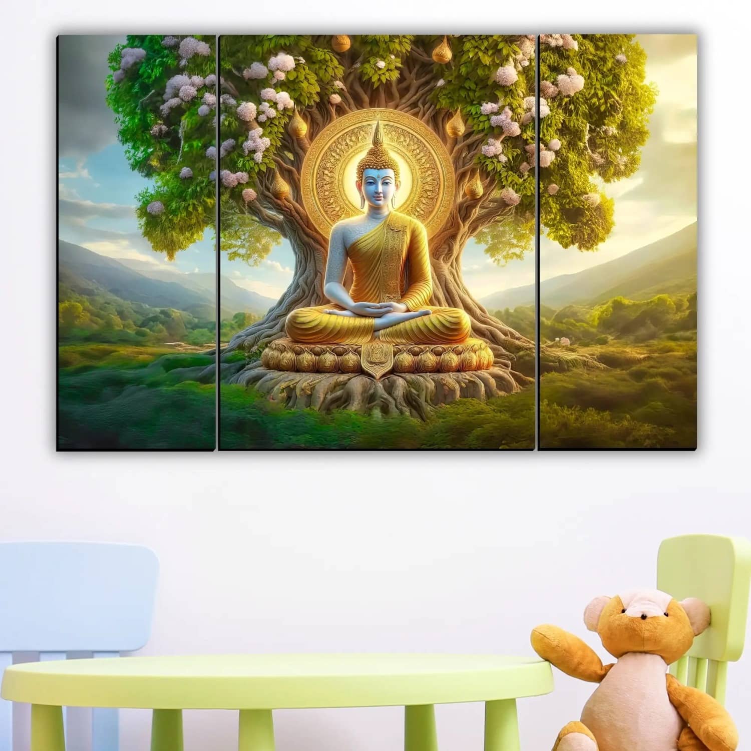 Set of 3 Lord Buddha Wall Paintings For Living Room 12X 18 INCH