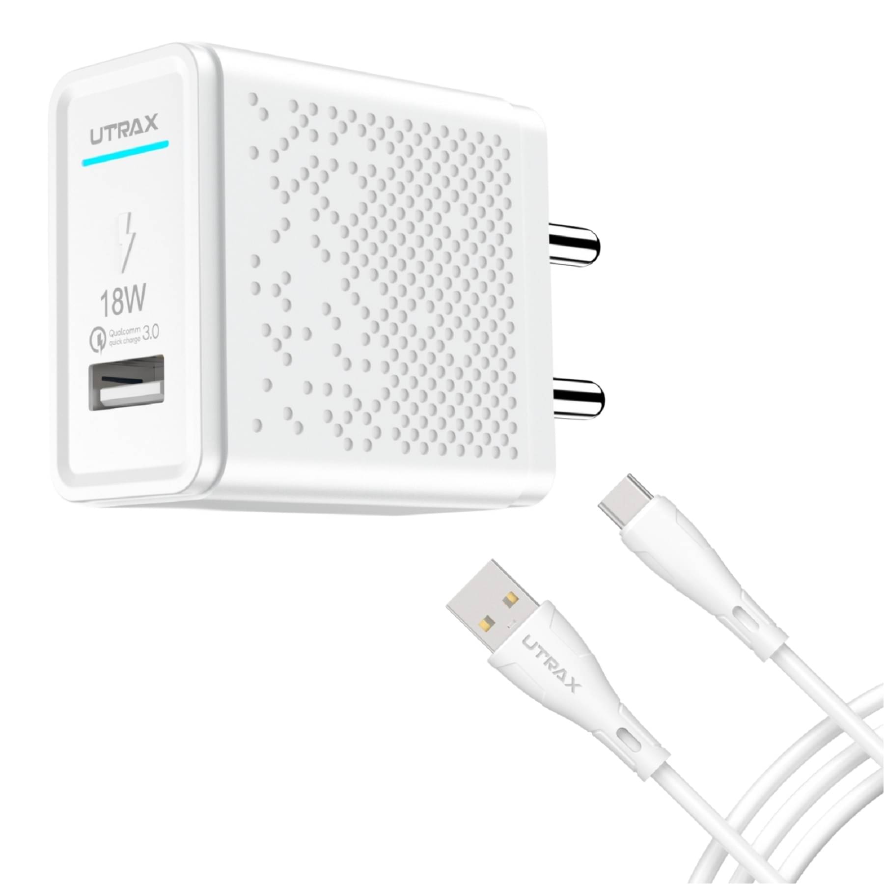     			UTRAX 18 W Qualcomm 3.1 A Wall Charger for Mobile with Detachable Cable  (White, Cable Included)