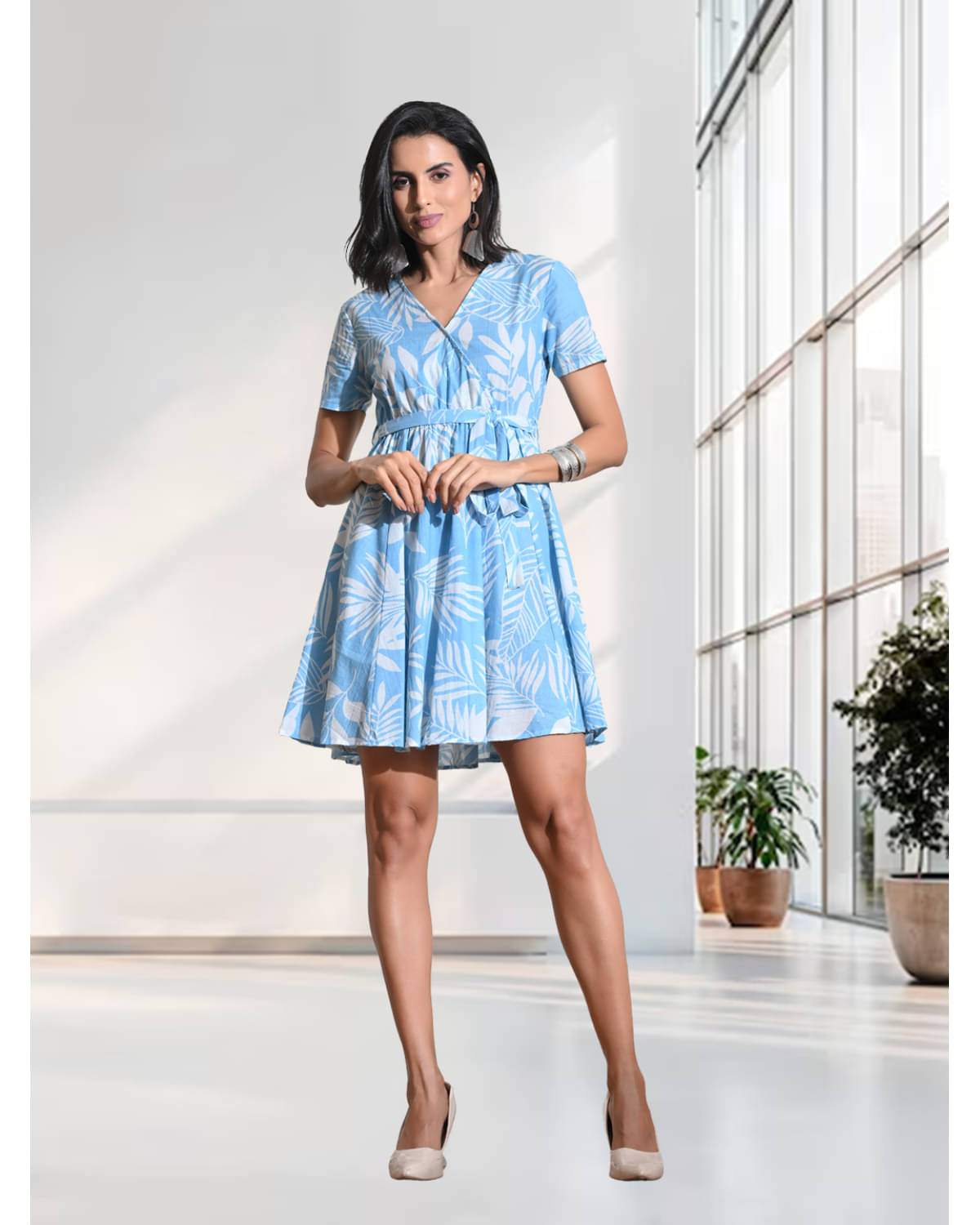 Unicus Apparel Women Cotton Printed Fit & Flare Dress ( Blue ) Unicus Apparel Women Cotton Printed Fit & Flare Dress ( Blue )