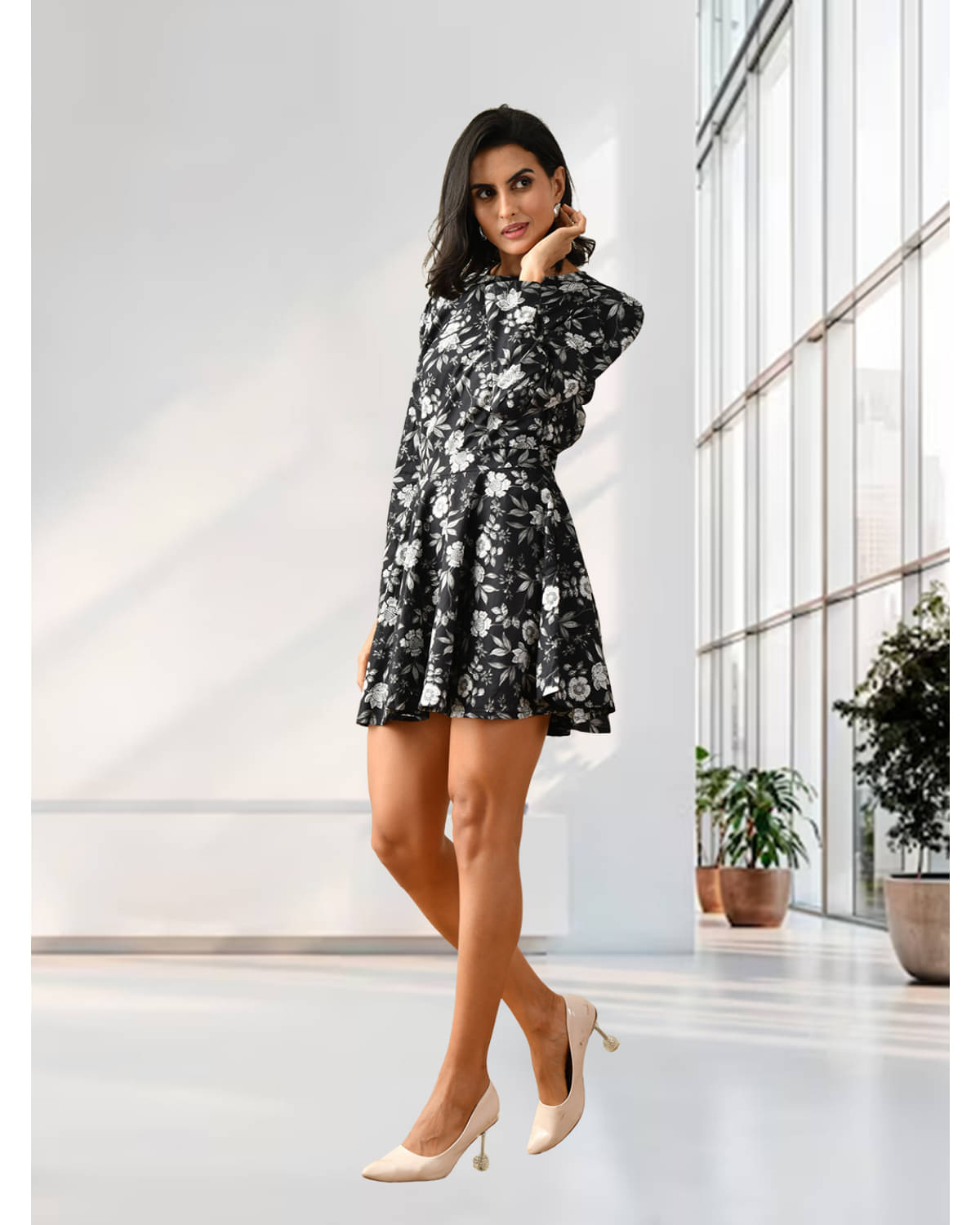     			Unicus Apparel Women Cotton Printed Fit & Flare Dress ( Black )