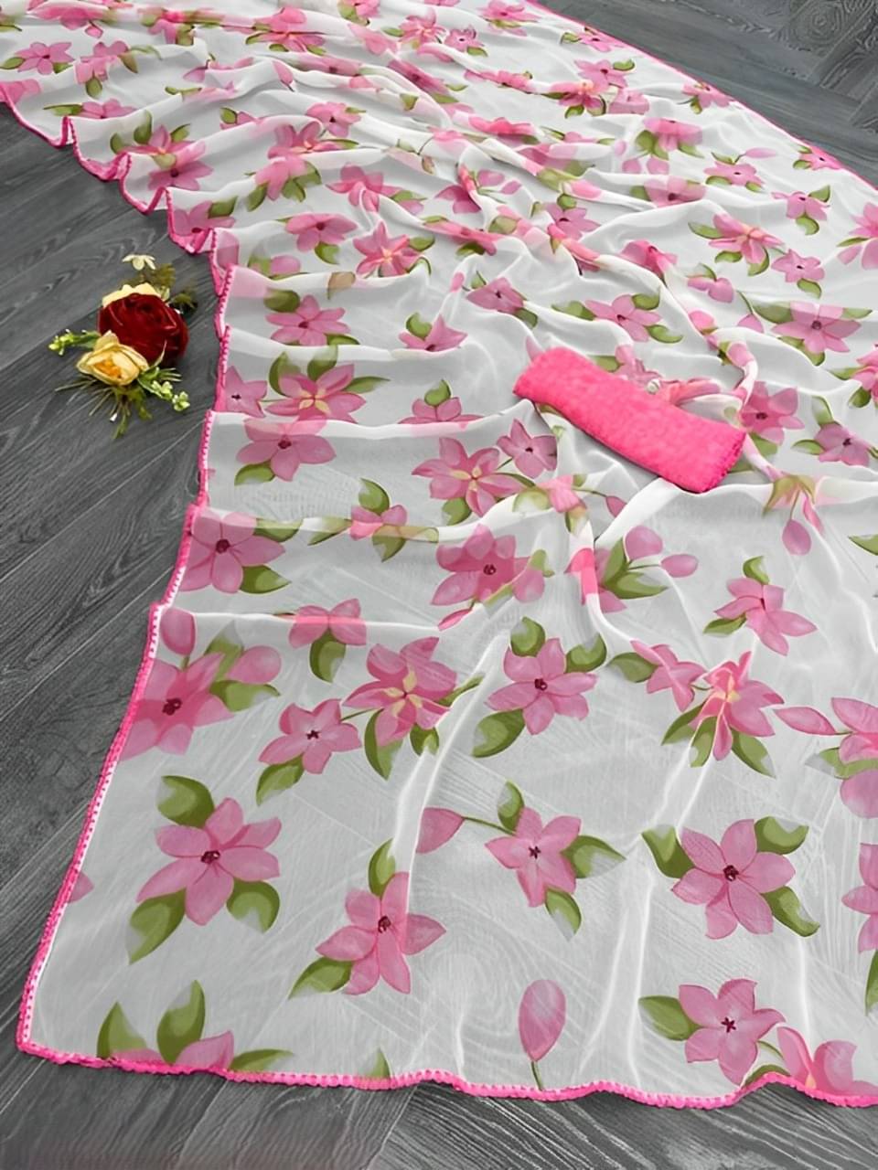     			V FANCY Georgette Solid Banarasi saree With Stitched Blouse ( Pink )