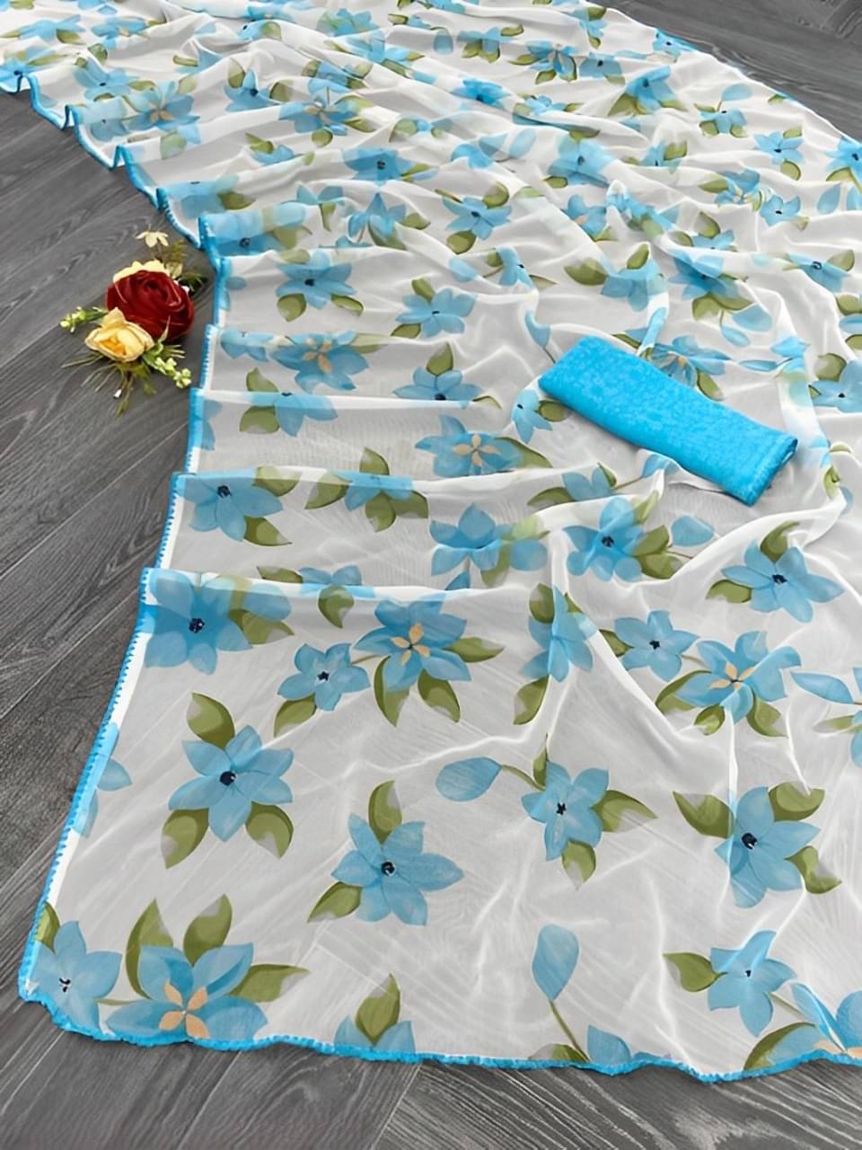 V FANCY Georgette Solid Kanjeevaram Sarees With Stitched Blouse ( Blue ) V FANCY Georgette Solid Kanjeevaram Sarees With Stitched Blouse ( Blue )