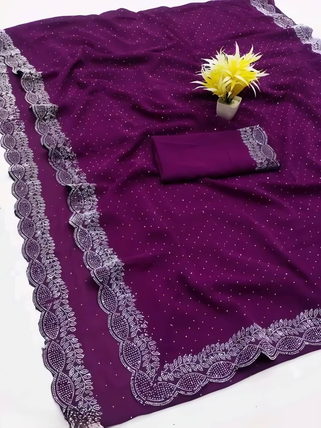 V FANCY Georgette Solid Kanjeevaram Sarees With Stitched Blouse ( Purple ) V FANCY Georgette Solid Kanjeevaram Sarees With Stitched Blouse ( Purple )