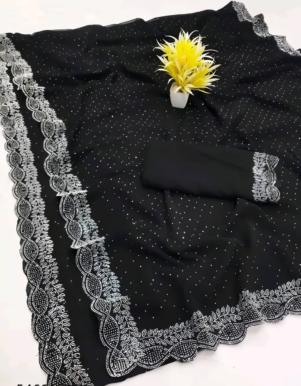 V FANCY Georgette Solid Kanjeevaram Sarees With Stitched Blouse ( Black ) V FANCY Georgette Solid Kanjeevaram Sarees With Stitched Blouse ( Black )