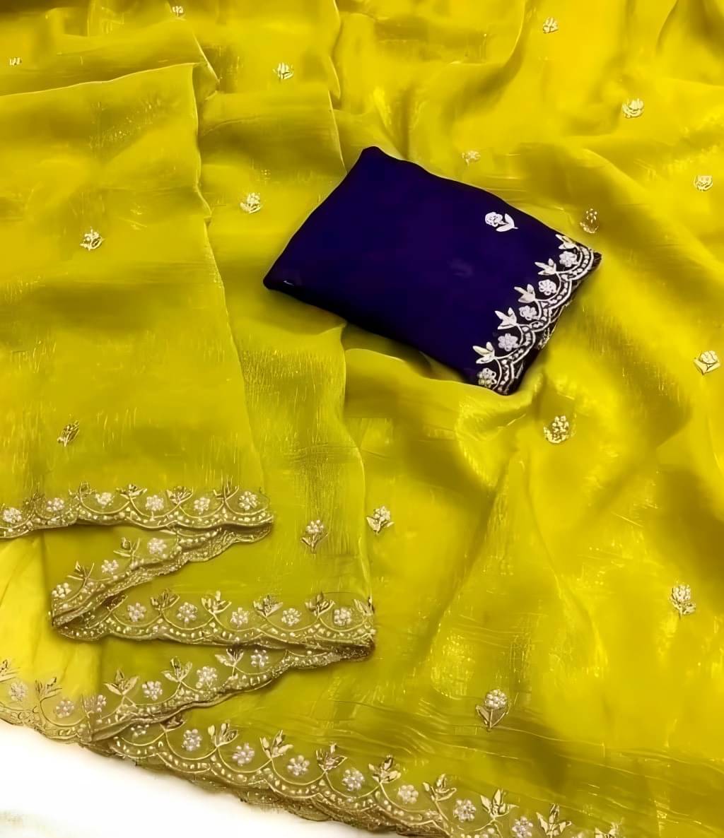     			V FANCY Silk Embroidered Banarasi saree With Stitched Blouse ( Green )
