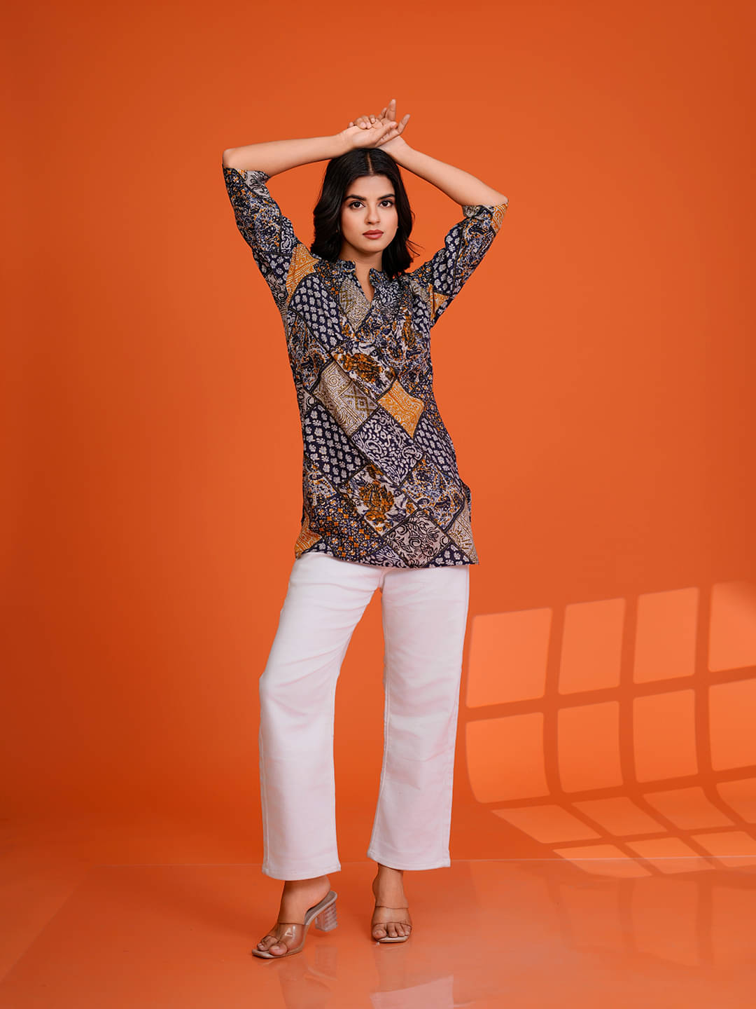     			VIBEVISION Women Viscose Rayon Printed A-line Kurti ( Multicoloured )